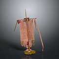 Ancient Style Banner Stand Featuring Wooden Pole Spiked Top Cloth Tassels And Green Base