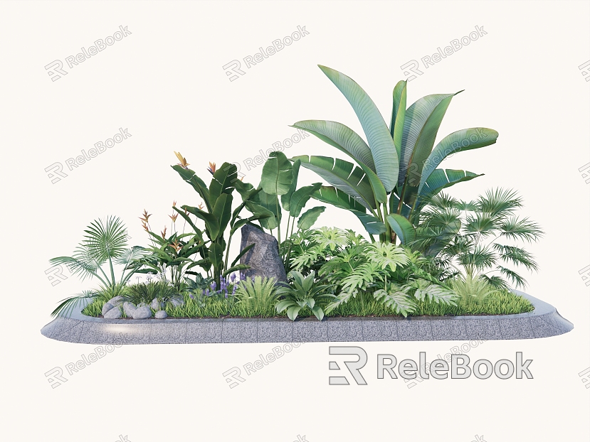 Modern flower bed landscape shrub pool greening broad-leaved plants tropical plants net-red ornamental grasses model