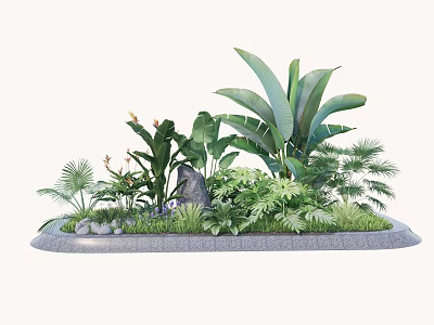 Tree Pit with Lush Green Plants Tropical Foliage Small Stones and Natural Design 3d model