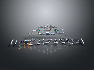 Stainless Steel Hardware Tools Including Pipe Fittings Elbows Connectors And Valves 3d model