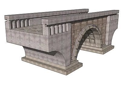 Classical Stone Landscape Bridge With Arch Design And Railing Details 3d model