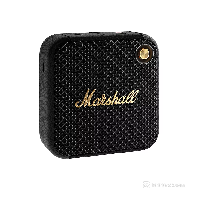 Marshall Compact Portable Speaker Black Honeycomb Texture With Gold Button Wireless Audio Design 3d model 