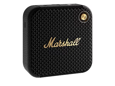 Marshall Compact Portable Speaker Black Honeycomb Texture With Gold Button Wireless Audio Design 3d model