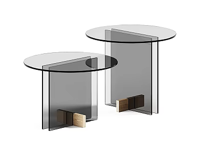 Modern Minimalist Side Tables with Round Glass Tops and Transparent Frames Wooden Bases 3d model