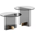 Modern Minimalist Side Tables with Round Glass Tops and Transparent Frames Wooden Bases