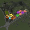 Red Brick School Buildings On Campus With Surrounding Greenery Sports Field And Roads