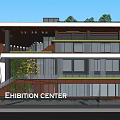 Modern Sales Office Building With Glass Curtain Walls Wooden Elements And Staircase Surrounded By Trees
