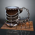 Intricate Reptile Scorpion Metal Sculpture With Chain Decoration On Wooden Base