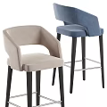 Modern Velvet Bar Stools Beige Yellow Blue with Armrests Black Tall Legs Metal Footrests