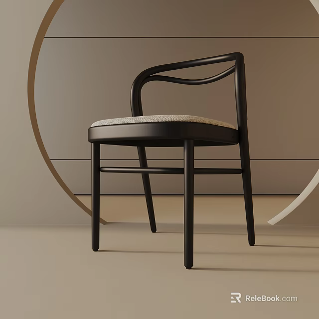 Black Desk Lamp With Curved Arm Light Shade And Circular Decor On Light Wall 3d model 
