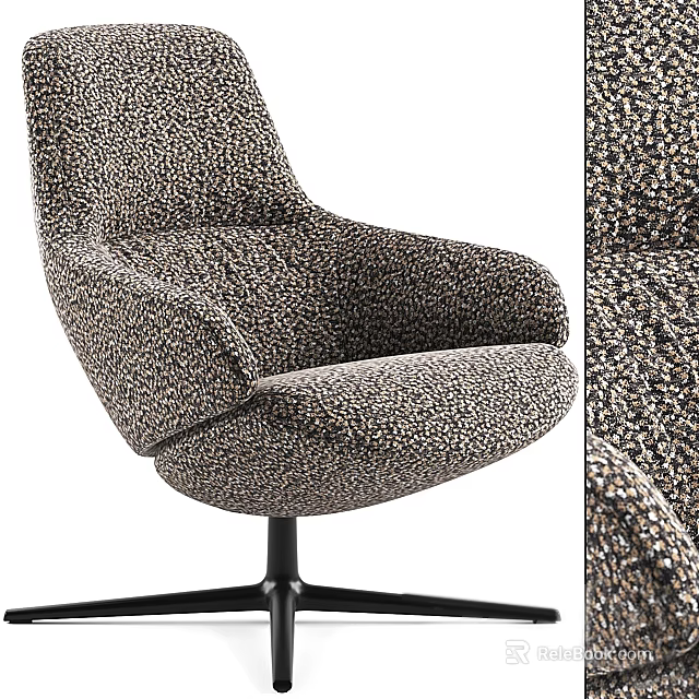 Modern Office Chair With Textured Fabric Upholstery And Black Metal Swivel Base 3d model 