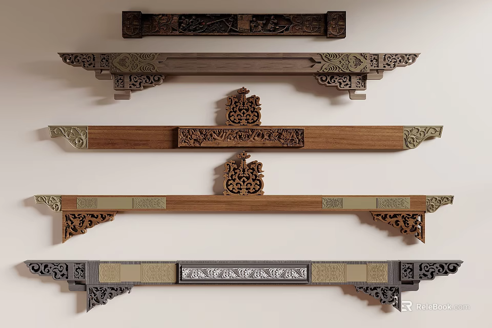 Traditional Chinese Wooden Components With Intricate Carved Patterns And Ornate Decorative Designs 3d model 
