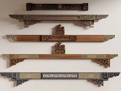 Traditional Chinese Wooden Components With Intricate Carved Patterns And Ornate Decorative Designs 3d model