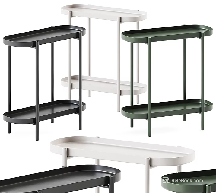 Modern Minimalist Side Tables With Two Tier Design In Black White Green Colors 3d model 