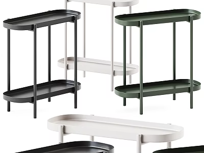 Modern Minimalist Side Tables With Two Tier Design In Black White Green Colors 3d model