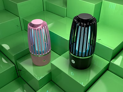 Modern Pink And Black Mosquito Killer Lamps On Green Cube Background 3d model