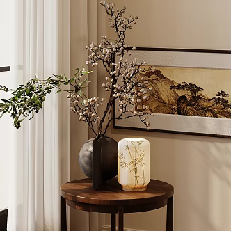 New Chinese Zen Flower Art Middle and Ancient Style Potted Plants Pot Ji Flower Art Pot Ji Wind Plant Ornaments Hotel Lobby Floral Ornaments Living Room Dining Table Vase Ornaments 3d model