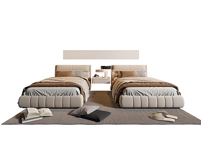 Modern Single Bed Cream Wind Single Bed Hotel Single Room Cream Single Bed 3d model