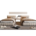 Modern Single Bed Cream Wind Single Bed Hotel Single Room Cream Single Bed 3d model