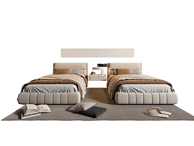 Modern Single Beds With Neutral Tones And Accessories 3d model