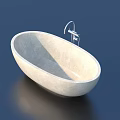 Freestanding Oval Light Colored Bathtub With Silver Faucet On Dark Background