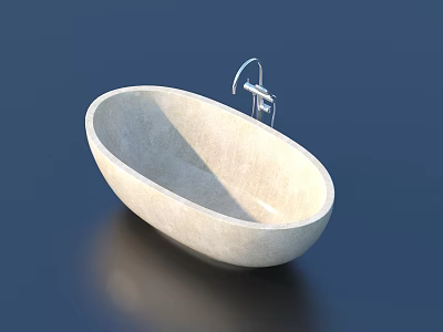 Freestanding Oval Light Colored Bathtub With Silver Faucet On Dark Background 3d model