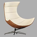 Stylish Modern Lounge Chair With Orange White Brown Curved Design And Metal Base