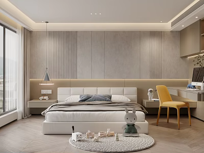 Modern Kids Bedroom With Toys And Round Rug 3d model