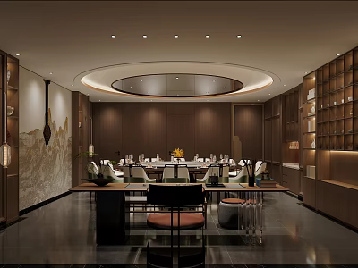Elegant Chinese Private Dining Room Interior With Round Table Seating And Traditional Decor 3d model