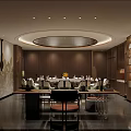 Elegant Chinese Private Dining Room Interior With Round Table Seating And Traditional Decor