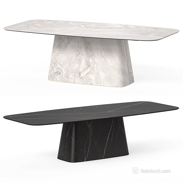 Two Tone Marble Tables Design Featuring White And Black Tops And Bases 3d model 