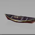 Traditional Wooden Boat With Dark Hull Light Edges And Wooden Seats For Water Transport