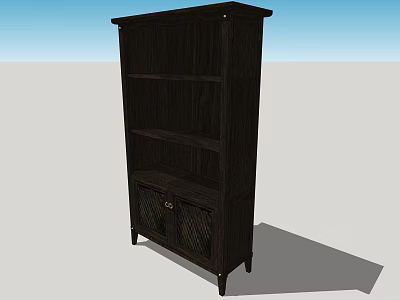 Dark Wooden Bookcase With Open Shelves And Closed Cabinet Doors 3d model