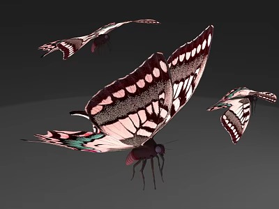 Flying Butterflies With Colorful Pink And Black Wings And White Spots In Mid Air 3d model