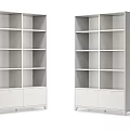Two Modern Bookcases with Multiple Open Shelves and Bottom Cabinet Doors