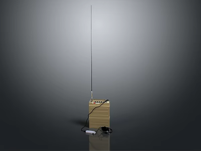 Radio Communication Device With Long Antenna Wooden Case And Power Cable 3d model