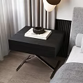 Modern Black Bedside Table With Metal Legs Book And Decorative Bowl