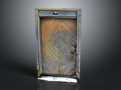 Rustic Wooden Double Door With Weathered Herringbone Colorful Texture And Vintage Design 3d model