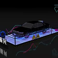 Neon Lit Vehicle Display Platform With Warning Signs And Reflective Surface
