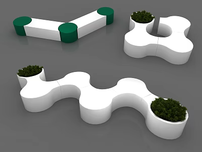 Modern Public Chairs With Creative Shapes And Integrated Green Plant Design 3d model