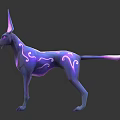 Fantasy Canine Creature Character With Large Ears Luminous Tail And Purple Blue Gradient Fur