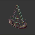 Detailed Sailing Model Ship With Red Blue Colors Masts And Gray Background