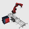 Intelligent Robotic Machine With Red Robotic Arm Control Cabinet And Track System 3d model