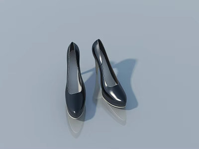 Black High Heels With Tall Heels Smooth Surface And Reflection On Gray Background 3d model