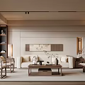 Song Style Living Room Sofa Coffee Table Combination Leisure Chair Sofa Stool Hanging Picture Table Lamp Side Wall Lamp 3d model