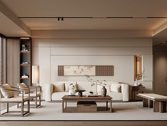 Song Style Living Room Sofa Coffee Table Combination Leisure Chair Sofa Stool Hanging Picture Table Lamp Side Wall Lamp 3d model