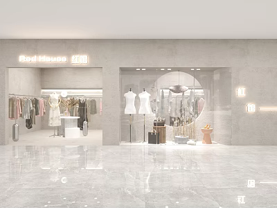Bed House Modern Mall Store With Glass Window And Clothing Display Mannequins 3d model