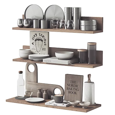 Nordic Style Tableware Set Display On Wooden Shelves 3d model Nordic Style Tableware Set Display On Wooden Shelves 3d model