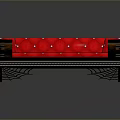 Red Multi Seat Sofa With White Polka Dots Tufted Diamond Pattern And Ornate Black Frame