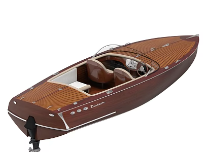 Classic Diana Wooden Boat With Leather Seats Steering Wheel And Polished Surface 3d model